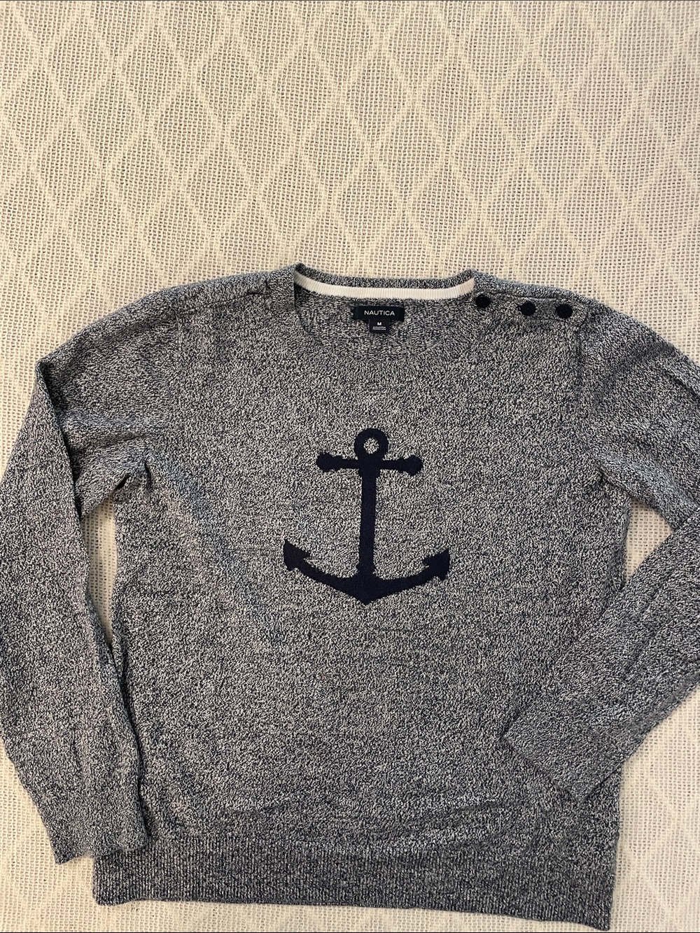 Nautica Blue Marled Crewneck Sweater with Navy Anchor